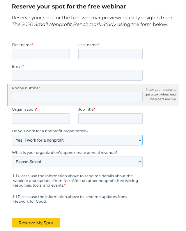 How a progressive form field impacts webinar conversion rate - NextAfter